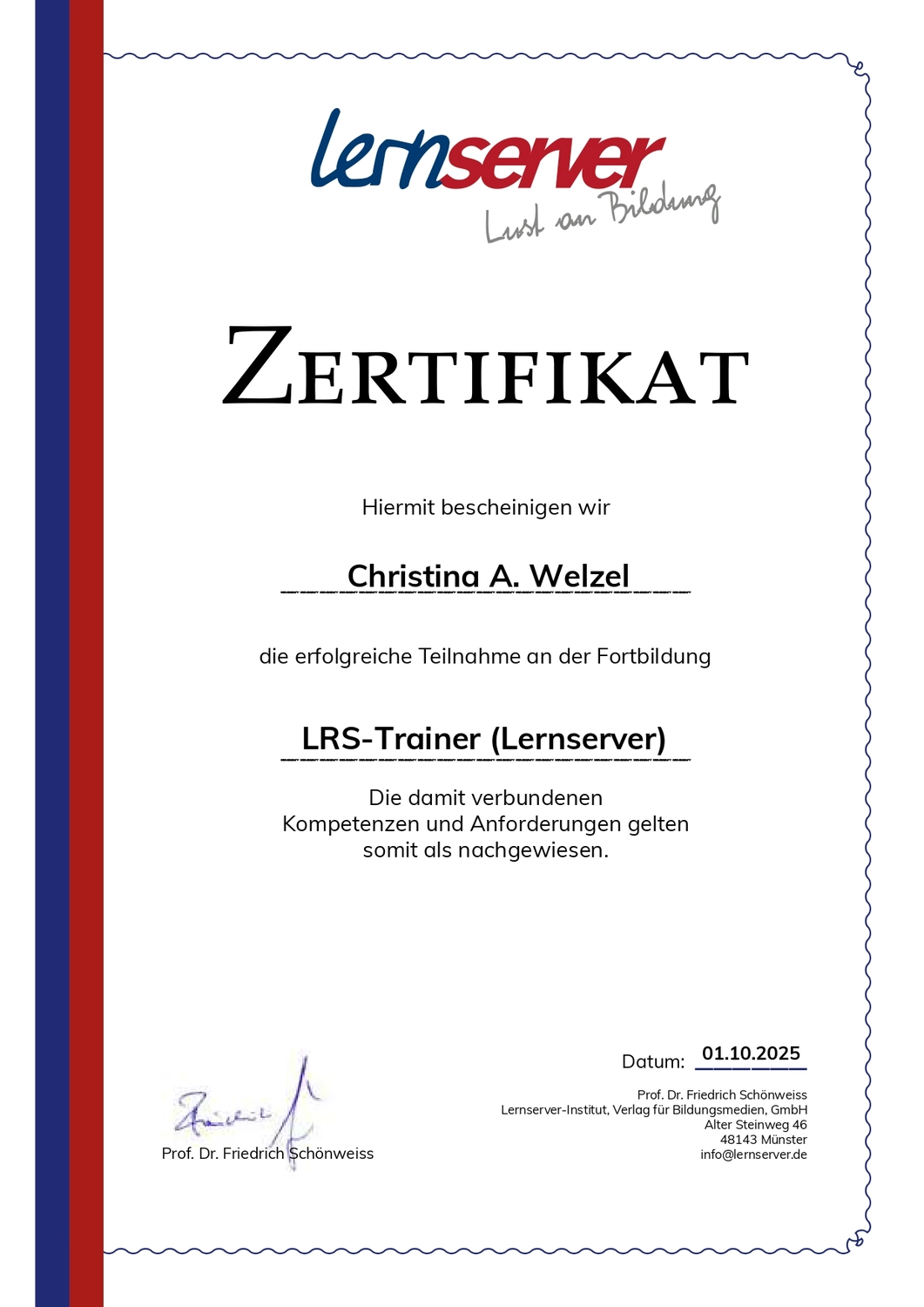 Spatzenlernen - Lerntherapie Prävention. Lernförderung - Zertifikate