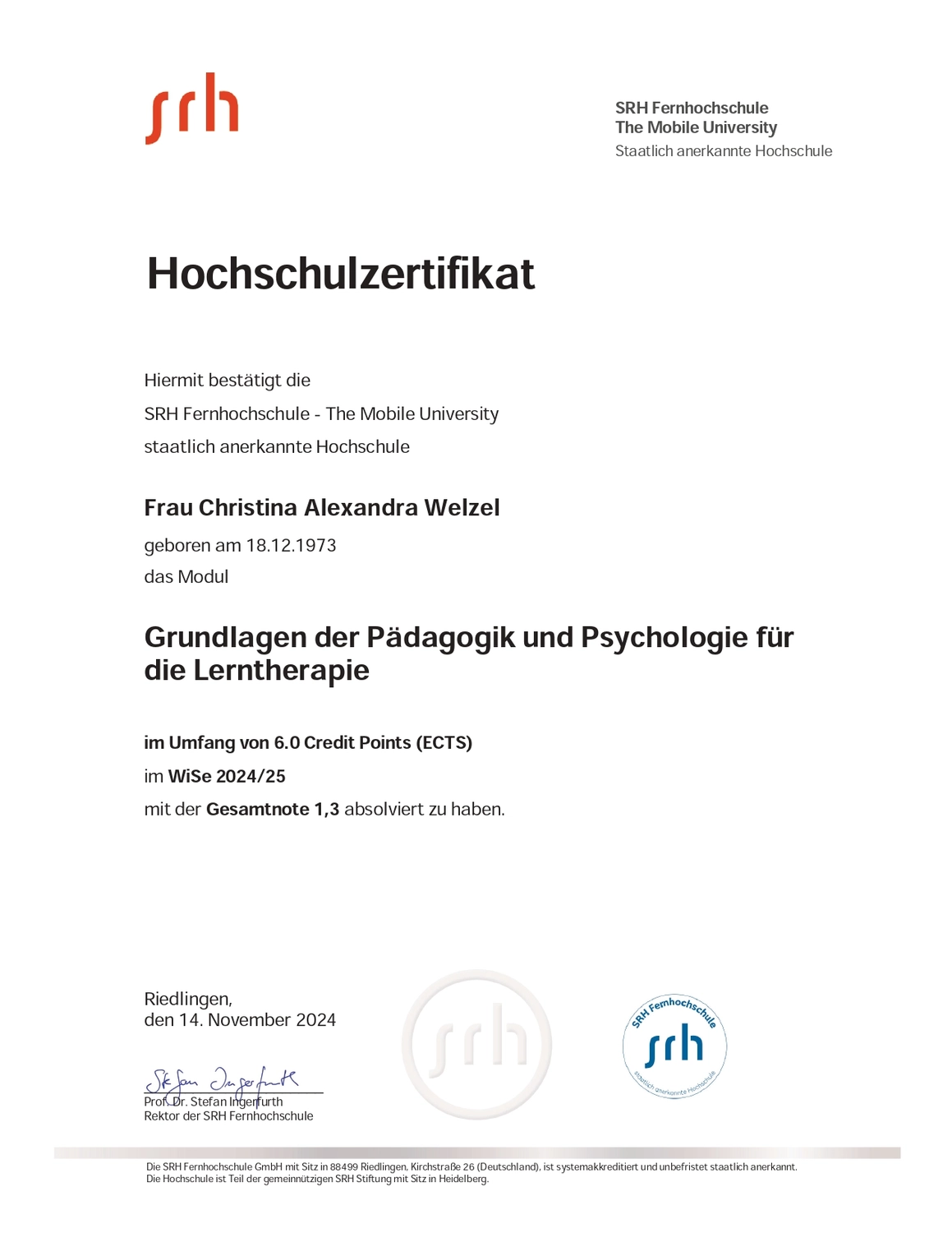 Spatzenlernen - Lerntherapie Prävention. Lernförderung - Zertifikate