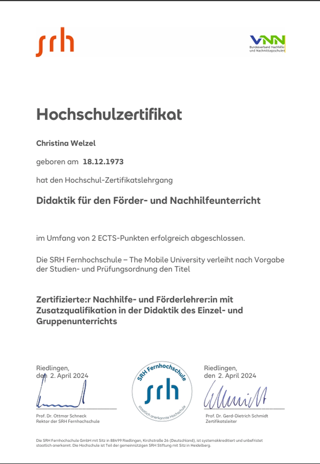 Spatzenlernen - Lerntherapie Prävention. Lernförderung - Zertifikate