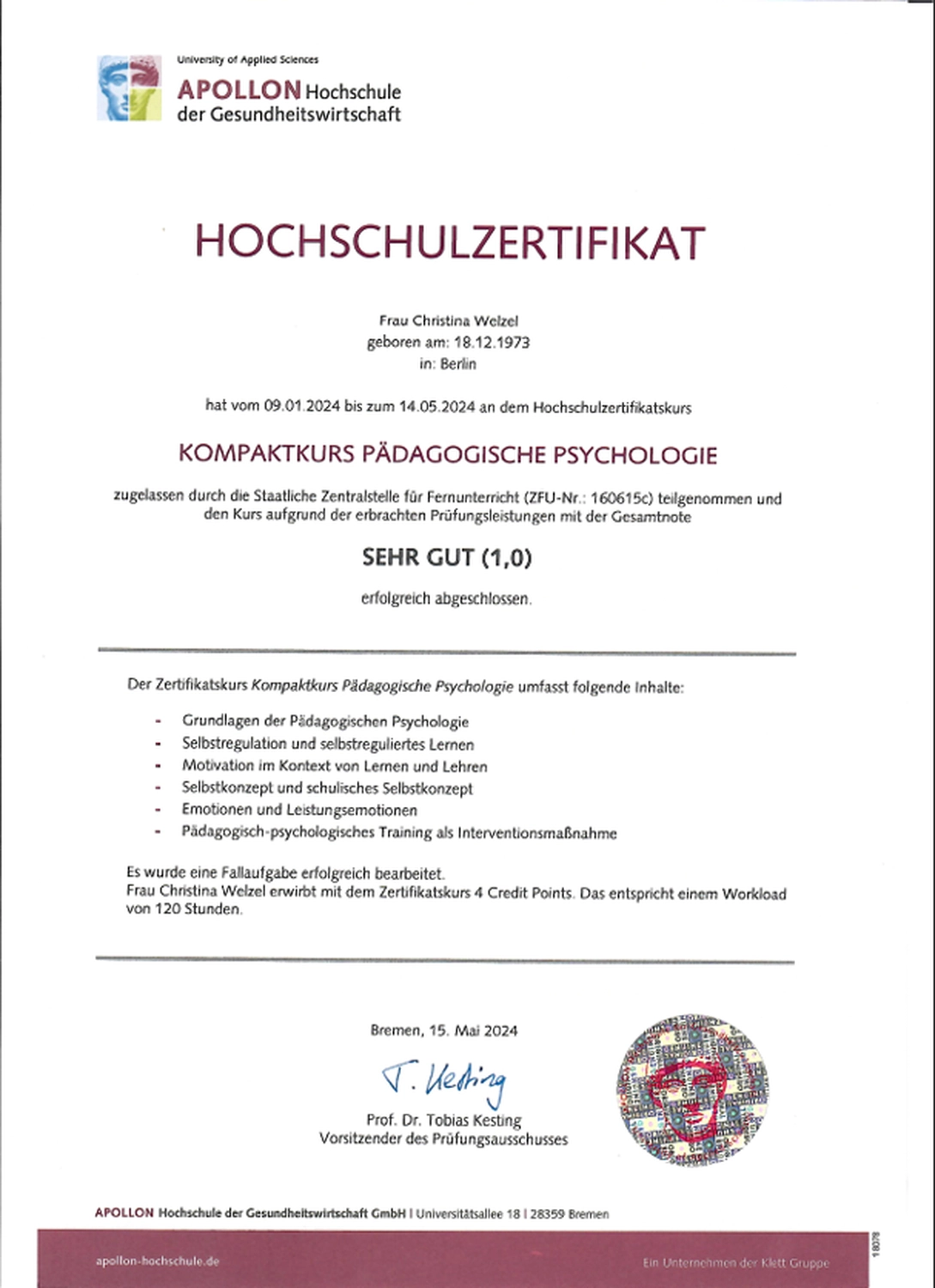 Spatzenlernen - Lerntherapie Prävention. Lernförderung - Zertifikate