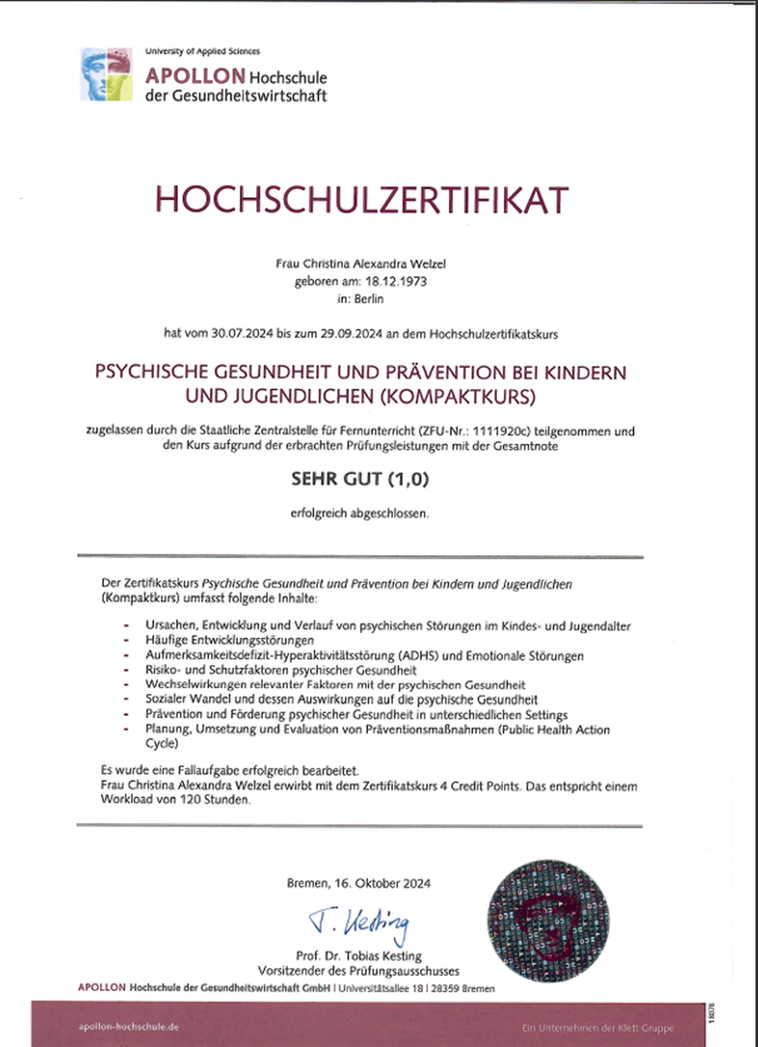 Spatzenlernen - Lerntherapie Prävention. Lernförderung - Zertifikate